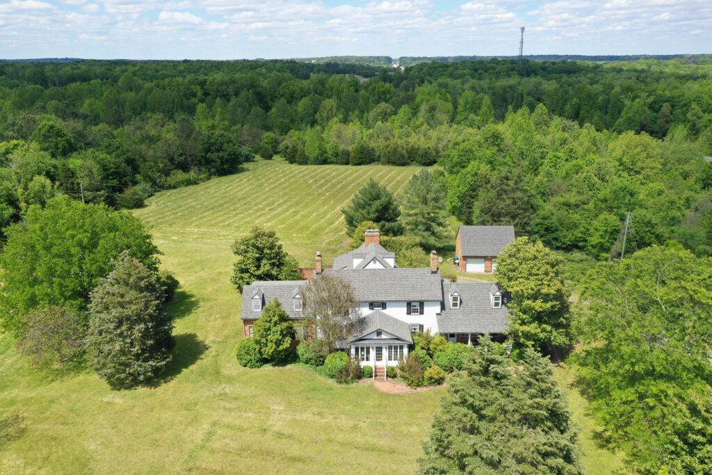 Aerial view Main house of Terre Haute Farm and retreat center.