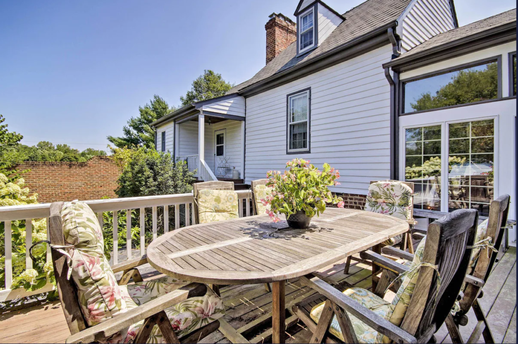 Outdoor deck seating area at Terre Haute Farm and Retreat Center, near Richmond VA. view 1